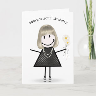 Geburtstags-Stickfigure Mädchen mit Gänseblümchen Karte