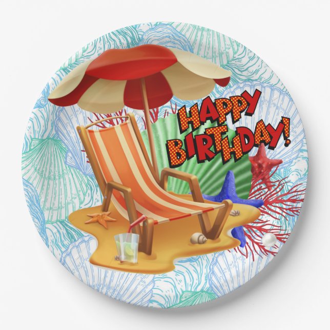 Geburtstags-Strand-Bash  Pappteller (Vorderseite)