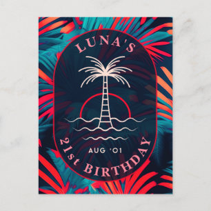 Geburtstags-Strandparty Palmenblätter Sonnenunterg Postkarte