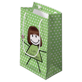 Geburtstags-Strichfigur-Mädchen auf Polka-Punkten Kleine Geschenktüte