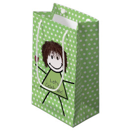 Geburtstags-Strichfigur-Mädchen auf Polka-Punkten Kleine Geschenktüte