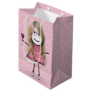 Geburtstags-Strichfigur-Mädchen auf Polka-Punkten Mittlere Geschenktüte