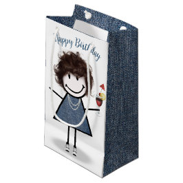 Geburtstags-Strichfigur-Mädchen mit Cocktail Kleine Geschenktüte