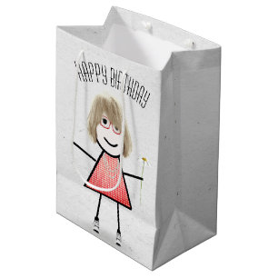 Geburtstags-Strichfigur-Mädchen mit daisy Medium G Mittlere Geschenktüte