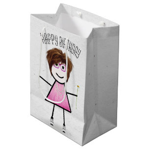 Geburtstags-Strichfigur-Mädchen mit Daisy Mittlere Geschenktüte