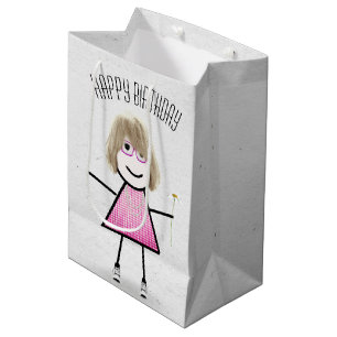 Geburtstags-Strichfigur-Mädchen mit Daisy Mittlere Geschenktüte