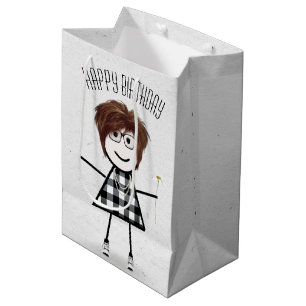 Geburtstags-Strichfigur-Mädchen mit Daisy Mittlere Geschenktüte