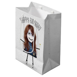 Geburtstags-Strichfigur-Mädchen mit Daisy Mittlere Geschenktüte