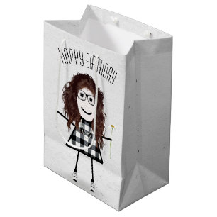 Geburtstags-Strichfigur-Mädchen mit Daisy Mittlere Geschenktüte