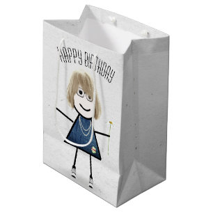 Geburtstags-Strichfigur-Mädchen mit Daisy Mittlere Geschenktüte