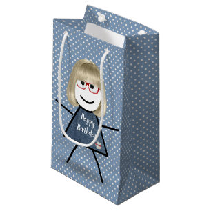 Geburtstags-Strichfigur-Mädchen mit Haar auf Punkt Kleine Geschenktüte
