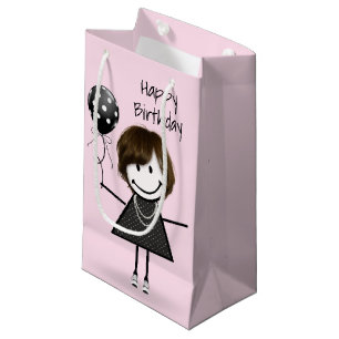 Geburtstags-Strichfigur-Mädchen mit Polka Dot Ball Kleine Geschenktüte