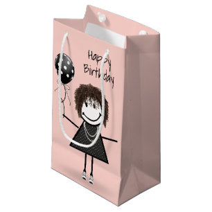 Geburtstags-Strichfigur-Mädchen mit Polka Dot Ball Kleine Geschenktüte