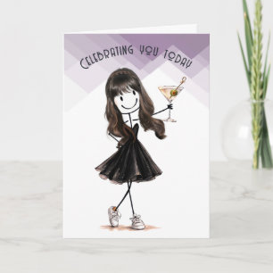 Geburtstags-Strichmädchen mit Martini Karte