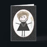 Geburtstags-Strichmännchen Girl for Friend Karte<br><div class="desc">Niedliches Strichmännchen mit Haar,  Sneakers,  Polka Dot Kleid,  Perlenhalskette und stumpfes Bouquet auf schwarz-weißem Polka Dot Hintergrund.</div>