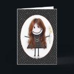 Geburtstags-Strichmännchen Girl for Friend Karte<br><div class="desc">Niedliches Strichmännchen mit Haar,  Sneakers,  Polka Dot Kleid,  Perlenhalskette und stumpfes Bouquet auf schwarz-weißem Polka Dot Hintergrund.</div>