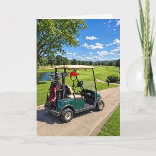 Geburtstags-Strichmännchen-Golfer in einem Golfwag Karte