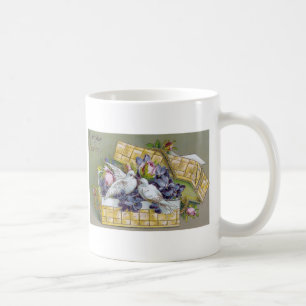 Geburtstags-Taube und -Korb Vintage-Postkarte Tasse