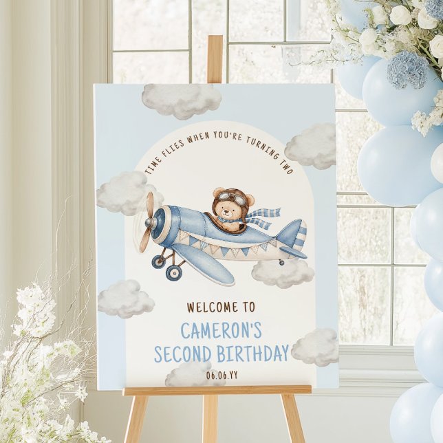 Geburtstags-Teddybär-Flugzeug-Willkommensschild Poster (Von Creator hochgeladen)
