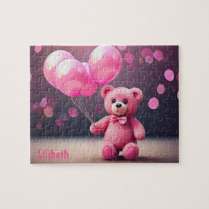 Geburtstags-Teddybär mit rosa Luftballons personal Puzzle