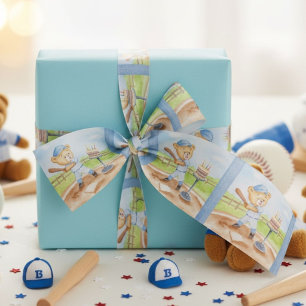 Geburtstags-Tee-Ball-Teddybär-Baseball-Wasserfarbe Satinband