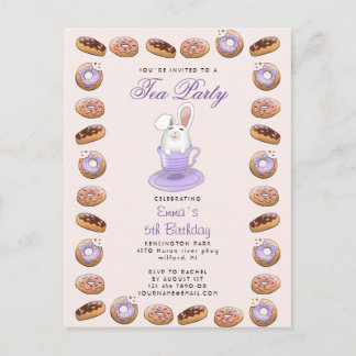 Geburtstags-Tee-Party einladen Bunny und Donuts Postkarte