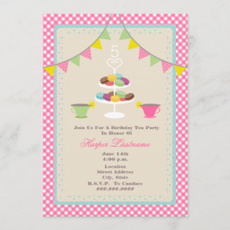 Geburtstags-Tee-Party + Macarons Einladung - Rosa