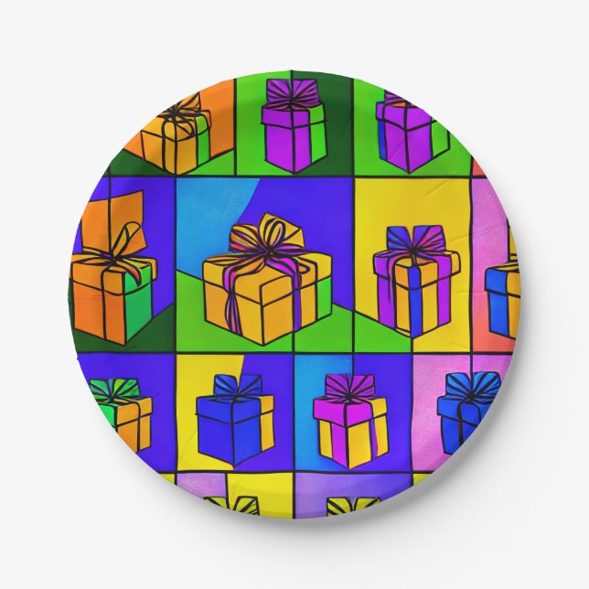 Geburtstags-Teller mit Geschenkdesign Pappteller (Vorderseite)