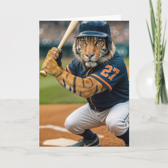 Geburtstags-Tiger-Baseballspieler #27 schlägt auf Karte (Vorderseite)
