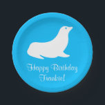 Geburtstags-Türkis-Seelöwe 4Frankie (Name) Pappteller<br><div class="desc">Sie werden Liebe unser blauer Geburtstags-Seelöweentwurf! Gemacht,  um mit unseren Papierservietten und Papierschalen von den selben zu gehen entwerfen Sie!</div>