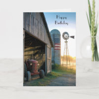 Geburtstags-Vintage-Traktor mit Windmühle und Silo