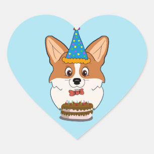 Geburtstags-Walisercorgi-Cartoon Herz-Aufkleber
