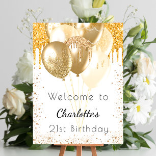 Geburtstags weiße Gold Glitter Ballons Willkommen Poster