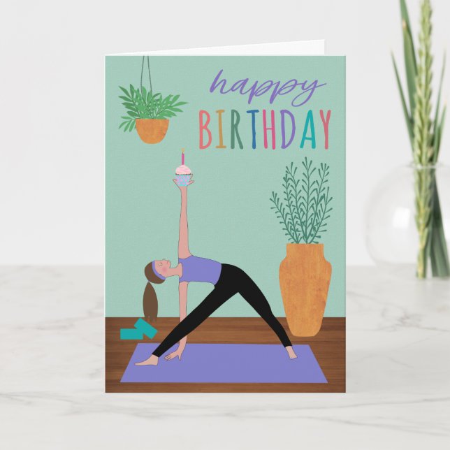 Geburtstags-Yoga-Cupcake Karte (Vorderseite)