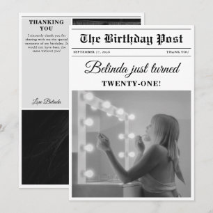 Geburtstags-Zeitung Spaß Schwarz-Weiß-Foto Dankeskarte