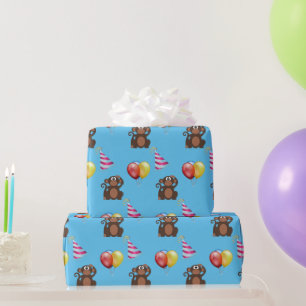Geburtstagsaffe und Luftballons Kinder  Geschenkpapier