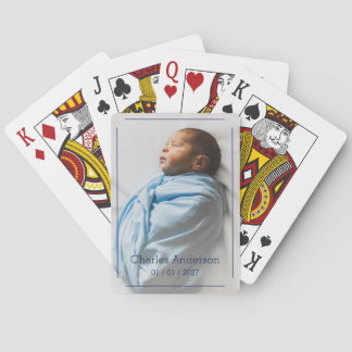 Geburtstagsandenken Blau Foto Name Datum Spielkarten