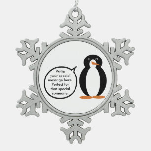 Geburtstagsanzug sprechende Ms. Penguin Personalis Schneeflocken Zinn-Ornament