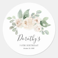Geburtstagsaufkleber Custom 70th White Rose Floral