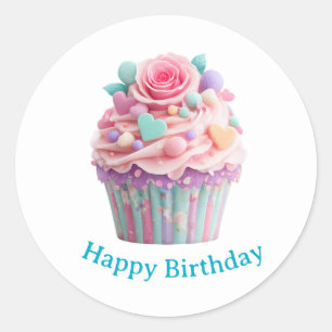 Geburtstagsaufkleber für Cupcakes Runder Aufkleber