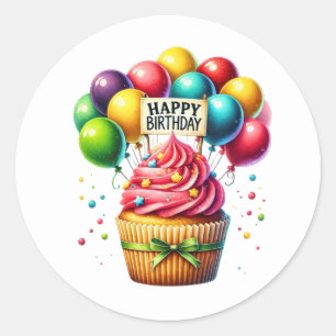 Geburtstagsaufkleber für Cupcakes Runder Aufkleber