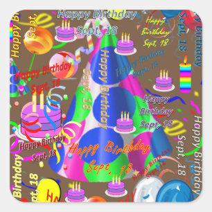 Geburtstagsaufkleber für Kinder zum 18. Sept. Quadratischer Aufkleber