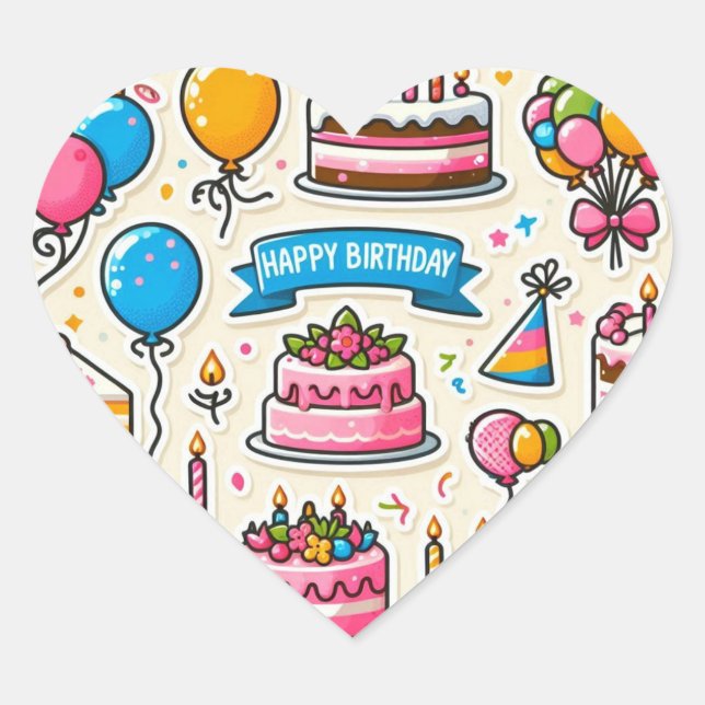 Geburtstagsaufkleber" Herz-Aufkleber (Vorderseite)