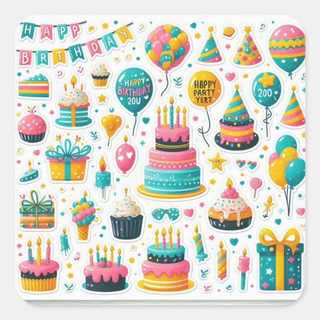 Geburtstagsaufkleber" Quadratischer Aufkleber (Vorderseite)