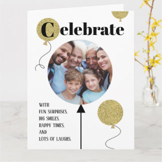 Geburtstagsballon-Foto mit goldenem Glitter Karte