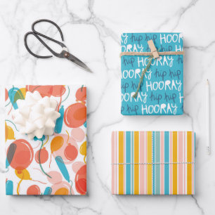 Geburtstagsballon Hip Hip Hurra Geschenkpapier Set
