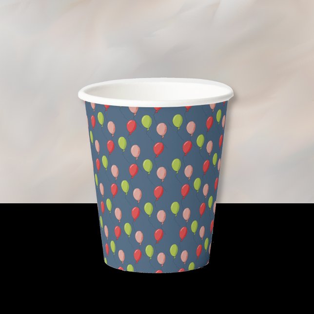 Geburtstagsballons Dunkelblaue Papiertasse Pappbecher (Balloon pattern dark blue paper cup . )