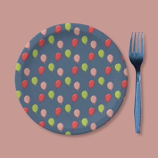 Geburtstagsballons Dunkelblaue Pappteller (Birthday balloon pattern dark blue paper plate.)