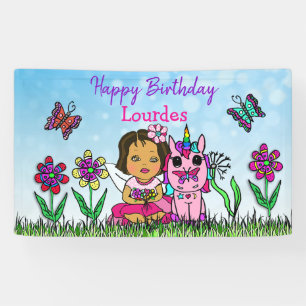 Geburtstagsbanner Einhorn und Fee Banner