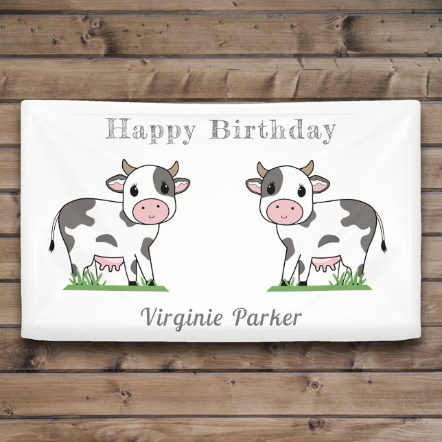 Geburtstagsbanner mit Niedlichen Kühen Banner (Cute Cow Birthday Banner)